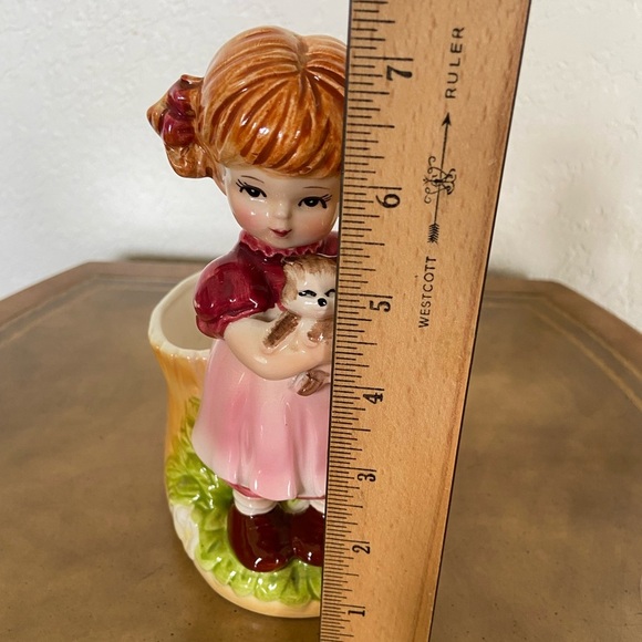 Vintage Adorable LEFTON Planter Vase Girl Holding Cat Ceramic RARE - Picture 8 of 11